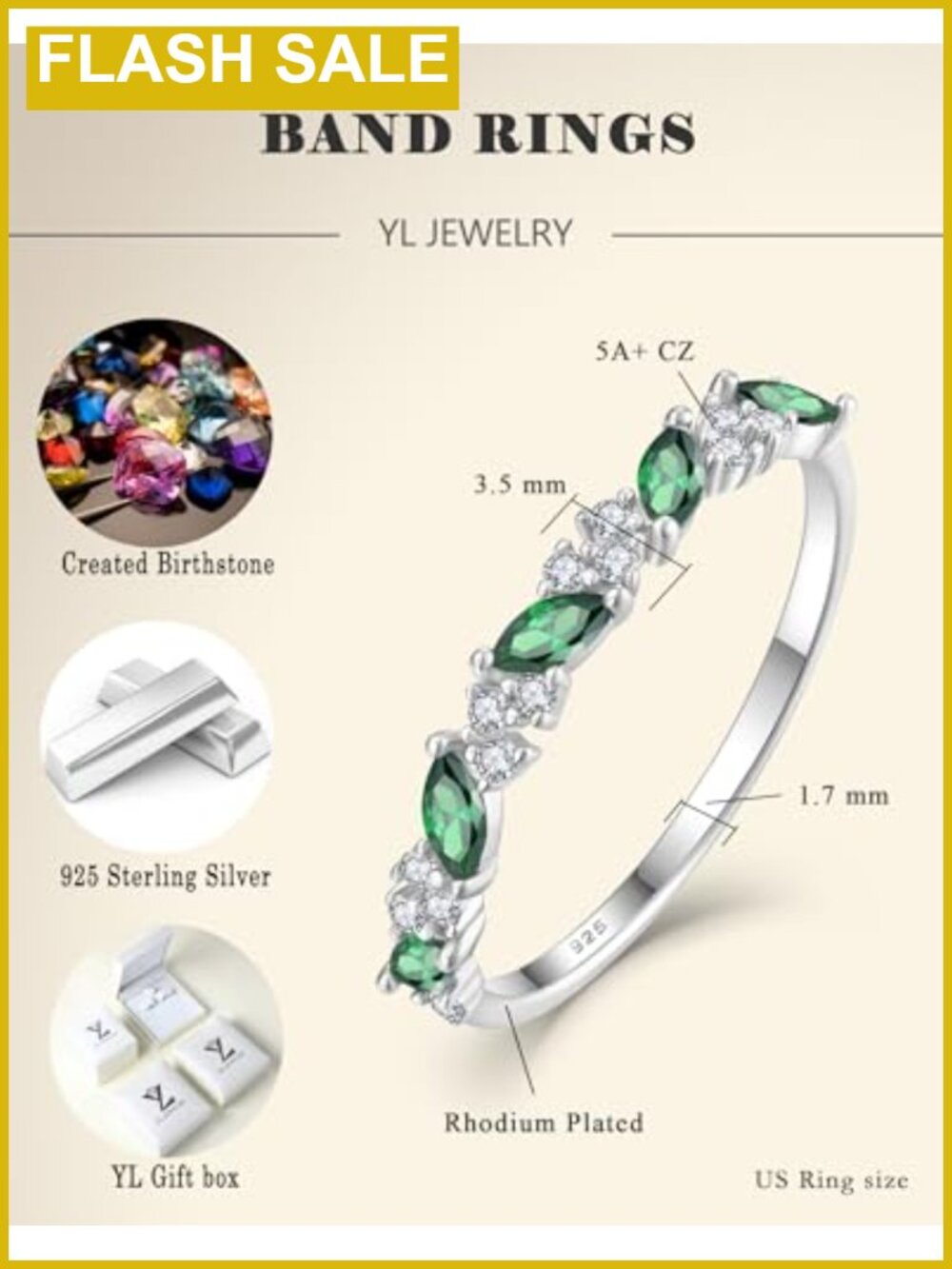 Sterling Silver 18K White Gold Plated Eternity Stackable Ring - Picture 5 of 6
